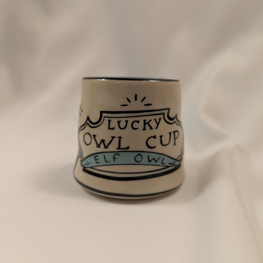 Lucky Owl Cup Ceramic Xs Mug - Cream with Light Blue